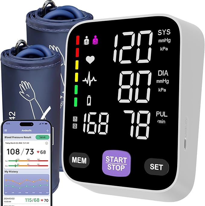 Automatic Bluetooth Blood Pressure Monitor - Home Use with 17" Large & 21" XL Extra Large Cuff, Free APP Sync Apple Health Google Fit, Large Display Smart BP Machine for Seniors
