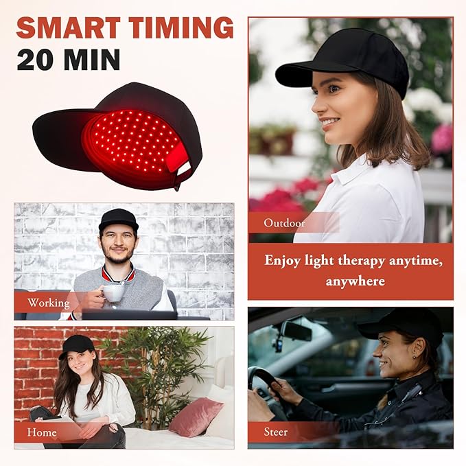 LLLT Laser Hair Growth Cap for Thinning Hair, 650nm Red Light Therapy Hair Regrowth Treatment, Full Scalp Coverage, Hands-Free & Rechargeable Hair Loss Solution for Men & Women, Black