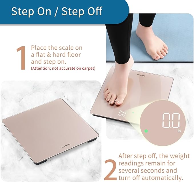 Homebuds Digital Bathroom Scale for Body Weight, High Precision Assured by Weight Scale Professional Factory Since 2001, Bright White LED and Step-On, 3*AAA Batteries Included, 400lb/182kg, Rose Gold
