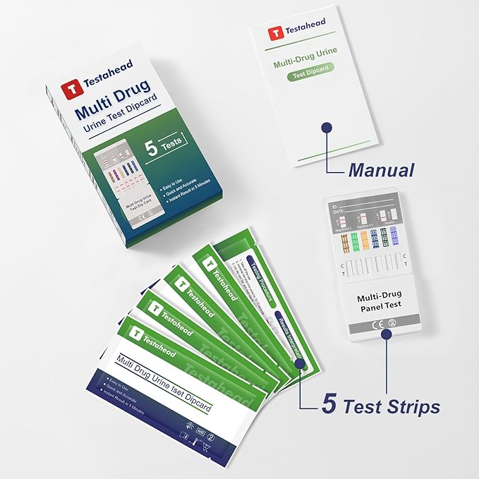 Drug Test Kit 5 Pack, Home Drug Tests, 6 Panel Drug Test Urine, Tests for Marijuana (THC),COC,OPI 2000,AMP,BZO,MET