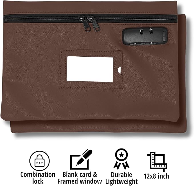 Medicine Bag with Lock | 12x8 Inch Med Bag | Medication Bag for Traveling | Small Pills Organizer (Dark Brown)