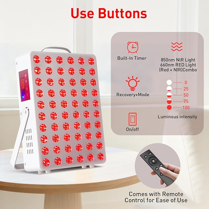 Red Light Therapy for Face Body Infrared Light Therapy for Body 150W with 60 Dual Chip LEDs with 660nm & 850nm Near Infrared LED Red Light Therapy Panel at Home 3 Modes Adjustable Brightness and Timer