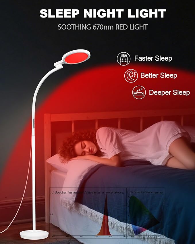 Aoife 670nm Red Light Floor Lamp for Sleep, Adjustable Red Night Light Therapy Bedside Lamp with Remote, Touch Control, 6 Scene Modes & 10 Brightness Levels, Remote Control Needs Pairing