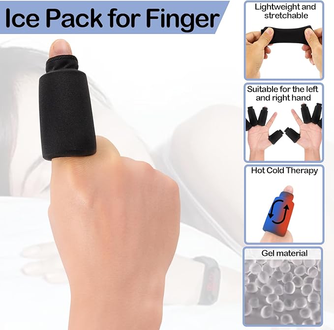 4 PCS Finger Ice Pack, Gel Thumb Ice Pack, Thumbs & Toes Hot Cold Therapy Ice Pack for Finger for Arthritis, Tendinitis, Trigger Finger and Swollen Finger (Black)