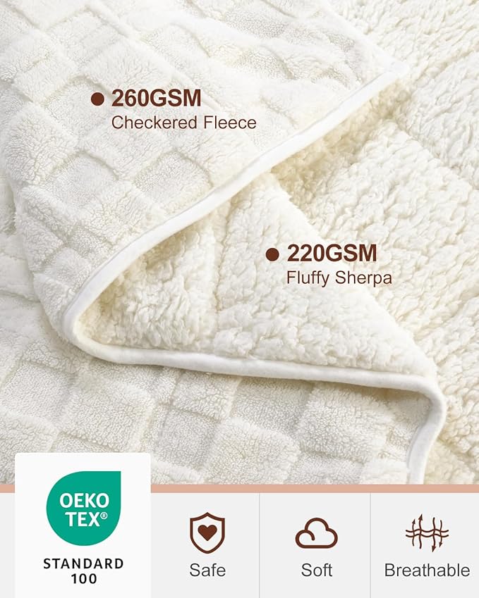 Kivik 15 lbs Weighted Blanket for Adults, Buttery Soft Checkered Heavy Blankets Throw for Bed Sleeping & Calming, Dual Sided Fluffy Fleece Washable, Warm Comfort, Queen Size 60 x 80 inches, Beige