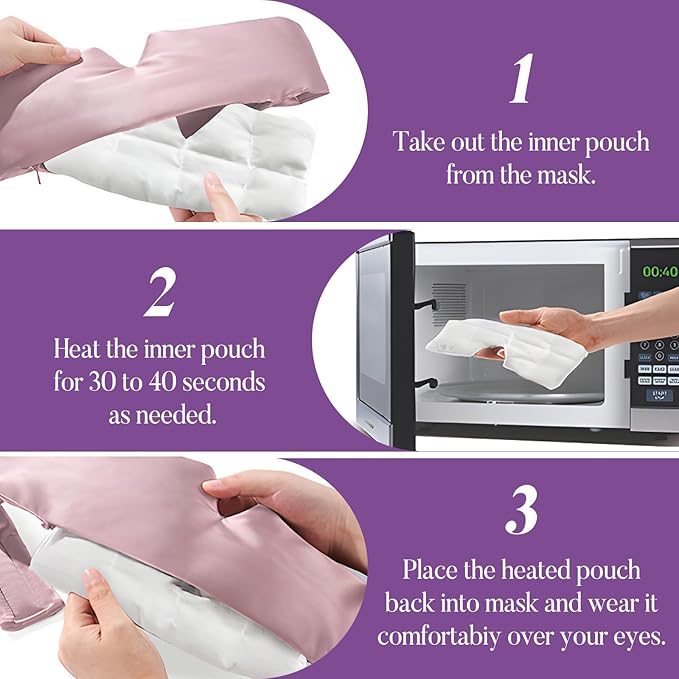 Purple Lavender Eye Mask, Weighted Sleep Mask for Dry Eyes, Microwave Heated Therapy, Adjustable Satin Eye Pillow