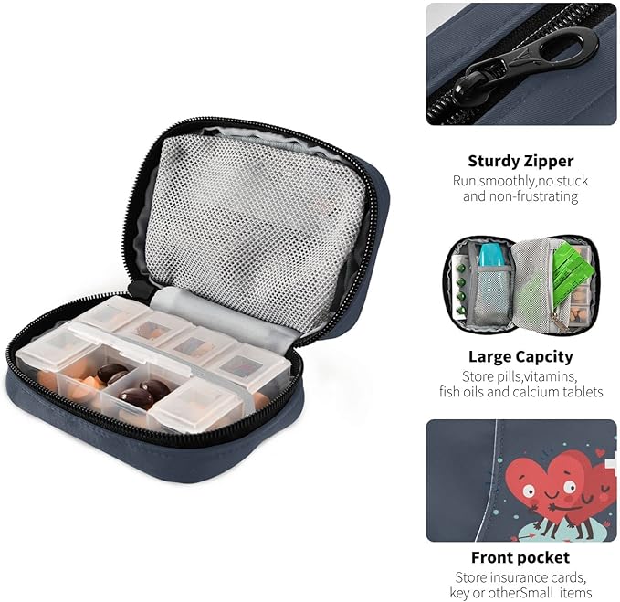 Naanle Pill Organizer Heart with Cross Pill Box 7 Day Pill Case Bag Travel Pill Organizer Bag with Zipper Portable Weekly Case Compact Size for Vitamin Supplement Holder