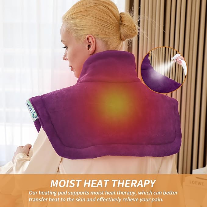 Heating Pad for Neck and Shoulders and Back Pain Relief, Weighted Heat Pad with Dry&Moist Heat, Neck Heating Pads 4 Heat Settings, Auto-Off, Christmas Gifts for Women Men Mom Dad, 19'' x 22'', Purple
