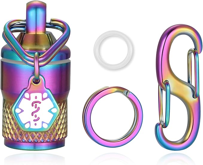 Divoti Precision CNC Machined Stainless Steel Emergency Pill Holder Keychain - Micro/PVD Rainbow