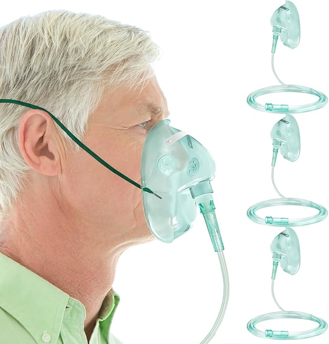 3 Pack Oxygen Masks for Face Adult, XL Size Oxygen Mask with 6.6' Ft Tubing and Adjustable Elastic Strap- NO Cup