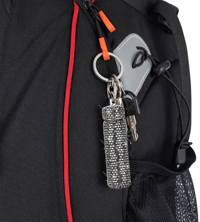 Bling Rhinestone Pill Case Portable Waterproof Pocket Pill Holder Bottle Storage with Keychain for Travel, Outdoor, Camping (bright black)