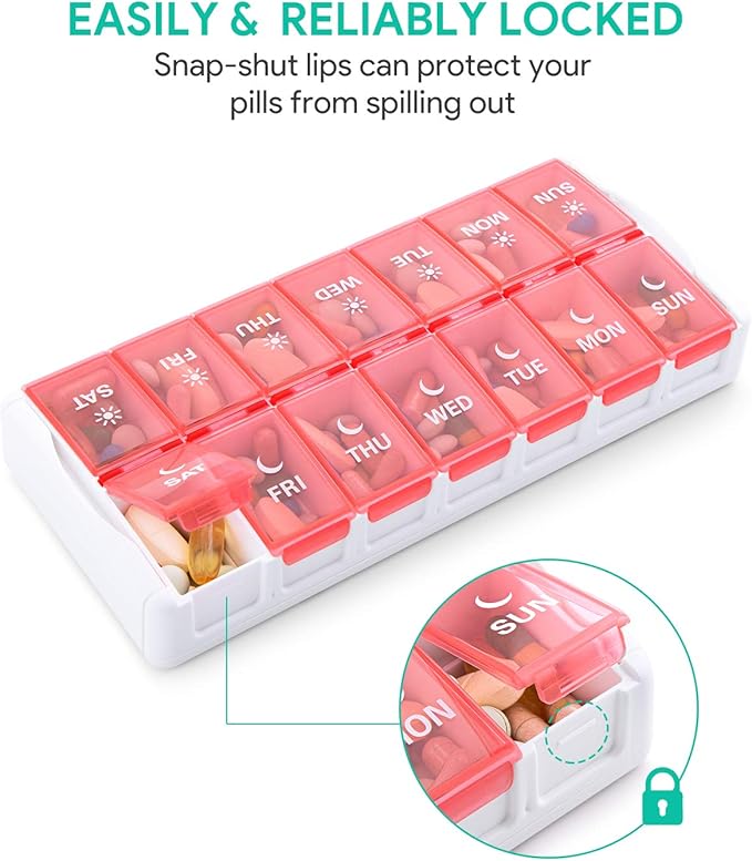 TookMag Weekly Medicine Pill Organizer 2 Times a Day, Easy Fill AM PM Pill Box, Large Capacity Quick-Refill 7 Day Pill Cases for Pills/Vitamin/Fish Oil/Supplements (Patent Registered)