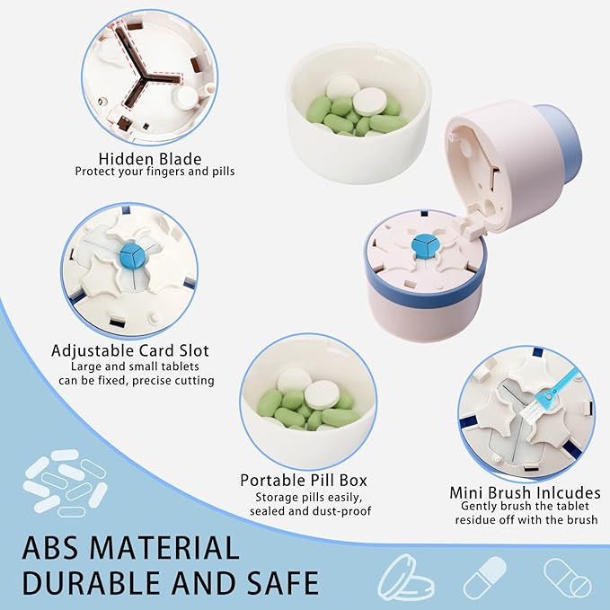 Pill Cutter 1/3 Pill Splitter for Small and Large Pills with Stainless Steel Blade for Cutting Pills in one Third or Half, Portable Pill Organizer, Ideal for Cutting Tablets, Vitamins