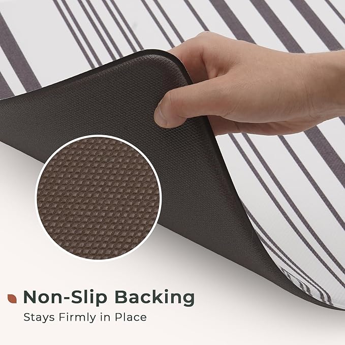 FRESHMINT Farmhouse Stripe Anti-Fatigue Kitchen Mat Set of 2, Cushioned Foam Kitchen Mats for Floor, Waterproof Non Slip Comfort Mat, Modern Kitchen Rug for Kitchen Decor, Sink, Laundry, Office