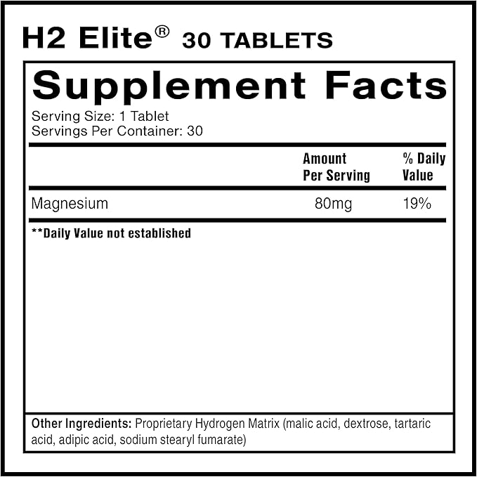 Quicksilver Scientific H2 Elite - Molecular Hydrogen for Energy + Metabolism Support, Water Tablets Perfect for Open Containers - Magnesium Malate Drink Additive (30 Molecular Hydrogen Tablets)