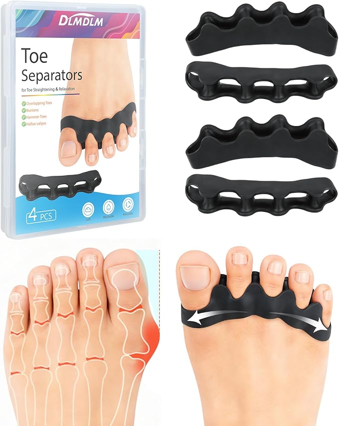 4PCS Silicone Toe Separators to Correct Toes Alignment for Women and Men, Toe Spacers Straightener for Bunion Relief, Hammertoes and Overlapping Toes (Large)