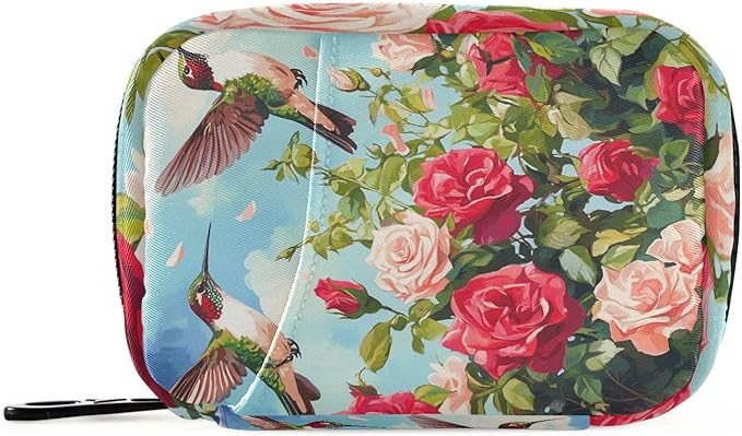 Cartoon July 4th Red Roses and Hummingbirds Travel Pill Organizer Weekly Small (Cute) Pill Box 7 Day Pill Case Vitamin Holder Pill Bottle Organizer