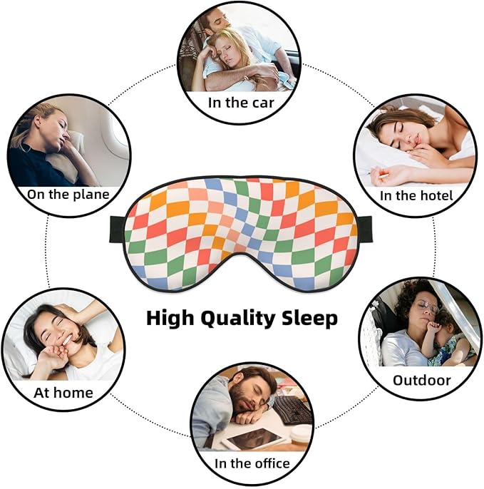 Retro Wavy Checkerboard Sleep Mask Eye Mask with Adjustable Strap Eye Sleep Shade Cover Blocks Light for Women Men Airplane Travel Nap