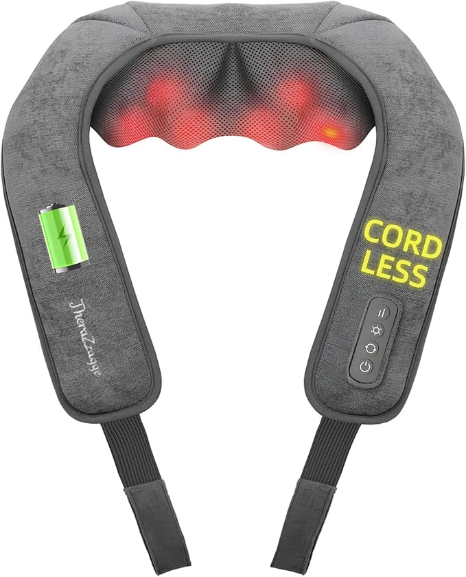Cordless Neck Massager for Pain Relief Deep Tissue, Kneading Shiatsu Neck and Shoulder Massager with Heat,Cordless Massager for Back and Shoulder Pain, Gifts for Women Men Home Office Christmas