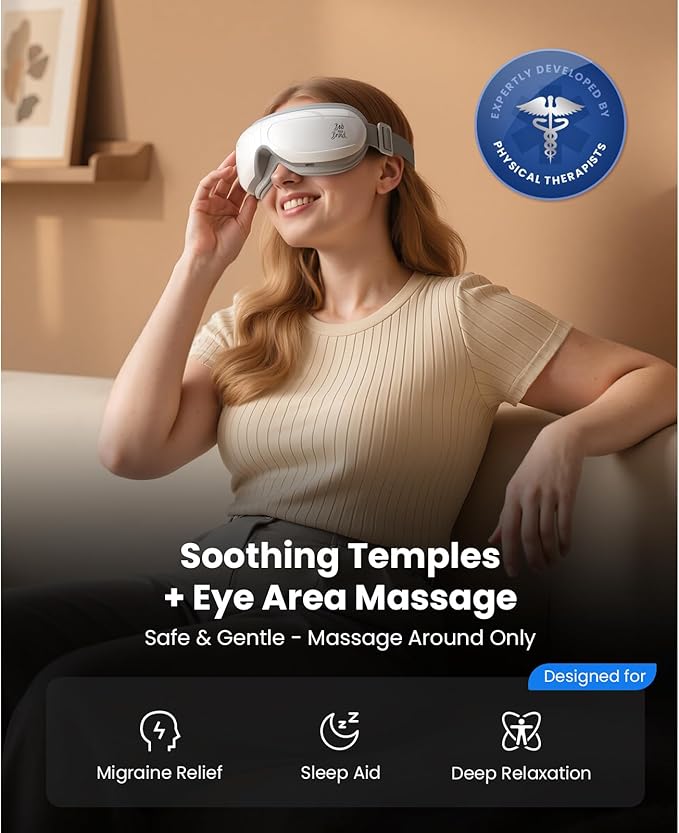BOB AND BRAD Eye Massager FSA Eligible/HSA Eligible, EyeOasis 2 Heated Eye Mask for Migraines with Music, Smart Migraine Massager Warm Compress Therapy for Migraines, Dry Eyes, and Eye Strain Relief