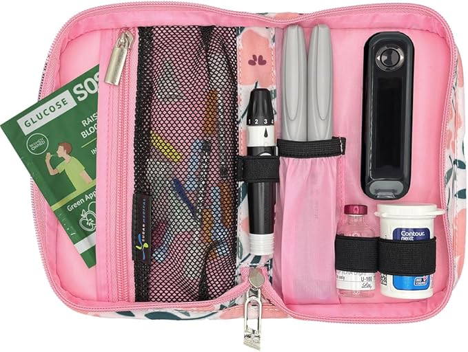 Sugar Medical Diabetes Supply Case |Diabetic Care Products | Diabetic Supplies Travel Organizer | Diabetic Supply Bag | Glucose Meter Kit | Diabetic Bags for Supplies | Glucometer Case (Luna Floral)