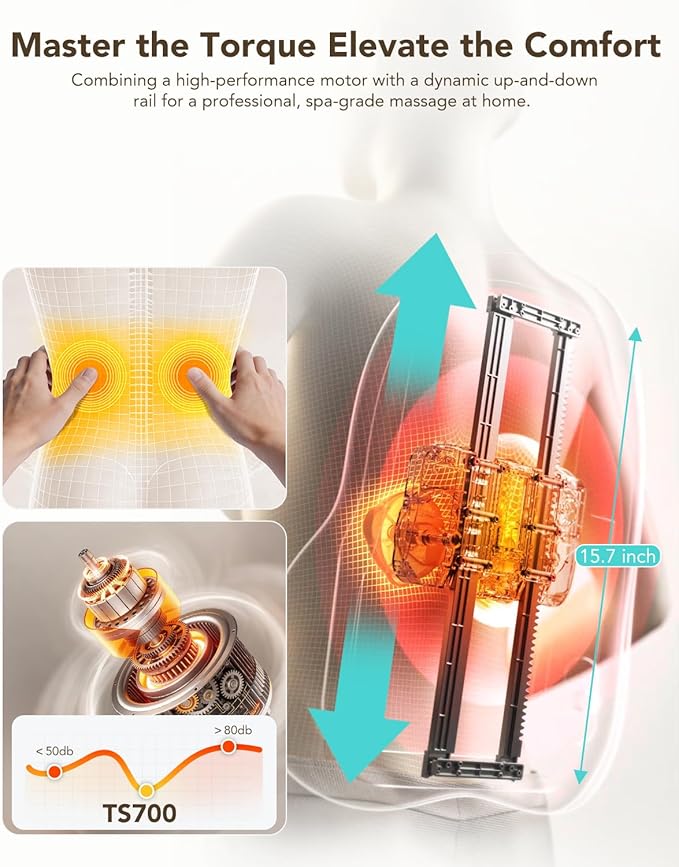 SKG TS700 Cordless Full Back Massager for Pain Relief Deep Tissue Up and Down 4D Shiatsu Back Massager with Heat Gifts for Men and Women Dad Mom Grandpa