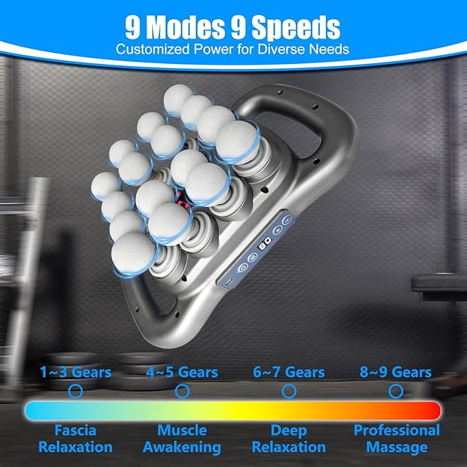 Massage Gun Deep Tissue – 16 Heads, 9 Speeds & 9 Modes, High Power Percussion Massager Gun for Full Body Relief, Muscle Fascia Massage Gun