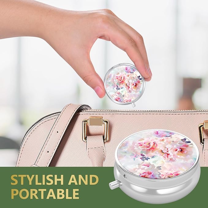 Nipichsha Pill Box, Small Pill Case for Purse & Pocket, Cute Travel Medicine Organizer, Portable Medicine Container Holder to Hold Vitamins, Medication, Fish Oil & Supplement, B08-Beautiful Flowers