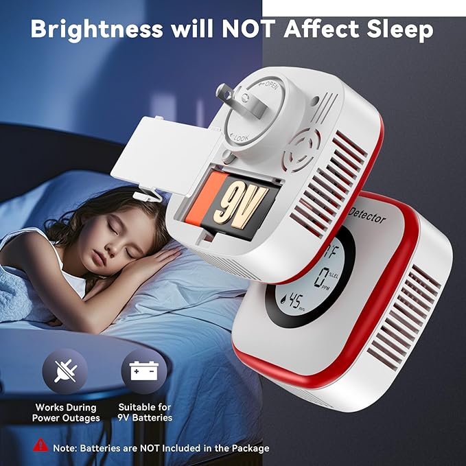 Carbon Monoxide Detectors & Gas Leak Detector, Carbon Monoxide Detectors Plug in & Battery Backup with Temperature Humidity Sensor Built-in, Natural Gas Detector Sound & Light Warning for Home