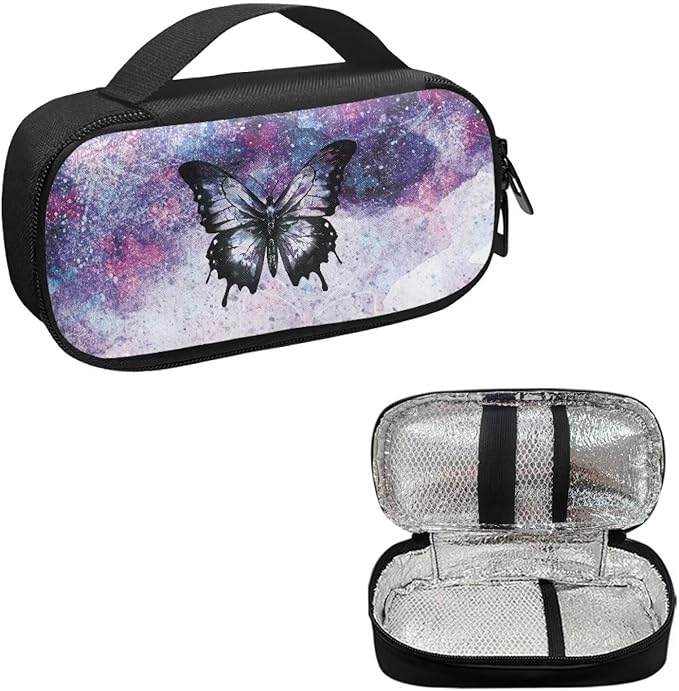 Galaxy Butterfly Insulin Cooler Travel Case with Side Handle Diabetic Insulated Organizer Portable Cooling Bag for Insulin Pen and Medication Diabetic Supplies