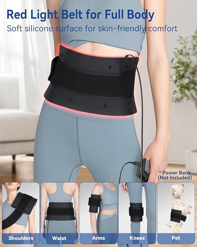 KingPavonini Red Light Therapy for Body, 2-in-1 Red Light Therapy Lamp Convertible to Wearable Belt, 9 Modes, 660nm Red & 850nm Infrared Light Therapy for Face Back Waist Knee, Muscle Recovery