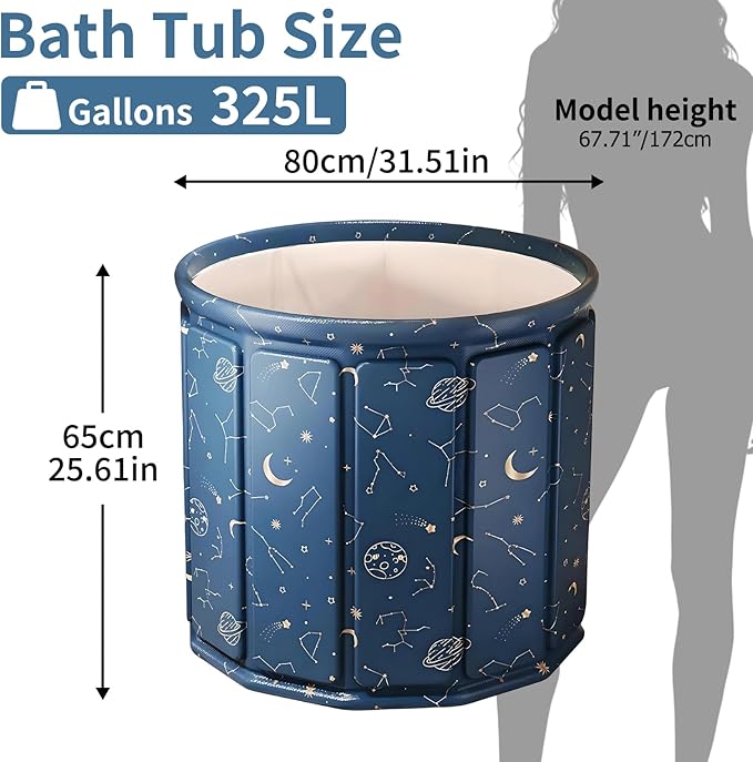 Portable Foldable Hot Cold Bath Tub, Large Portable Hot Cold Bath Tub for Home Outdoors Gyms, Collapsible Soaking Bath Tub for Shower (77Gal) (Blue Planet Insulation Set)