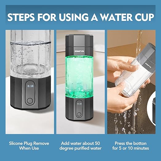 New Upgrade 10000PPB Hydrogen Water Bottle SPE/PEM Technology Seven Colorful Light Double Anti-Slip and Leak-Proof Hydrogen Water Generator with LCD Display (Gray, H60)