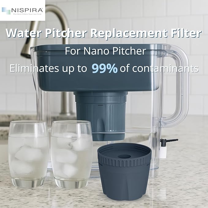 Nispira Water Pitcher Filter Replacement for Epic Nano Pitcher Removes Chlorine, Lead, Odor and More 150 Gallon, 1 Pack