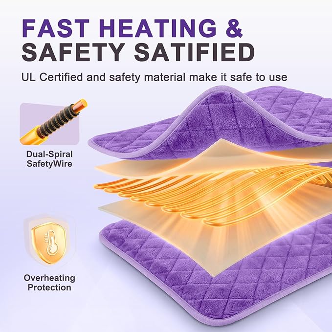 Heating Pad for Period Cramps Relief - 35"x20" Extra Large Electric Heating Pad for Back, Neck and Shoulder, Moist & Dry Heat, Adjustable Temperature, Timer Auto Shut-Off, Machine Washable (Purple)