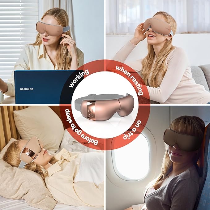 HubiCare Eye Massager with Heat, Vibration, and Music Helps Relieve Strain, Dark Circles, Dryness, and for Migraine Relief Relaxation and Better Sleep Valentines Day Gifts for Women/Men (Rose Gold)