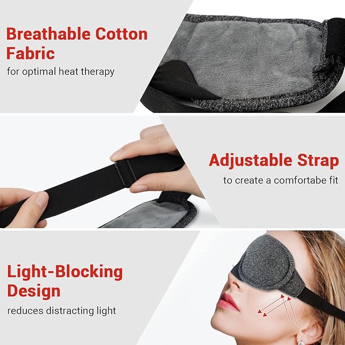 DR.PREPARE Heated Eye Mask With Temperature & Timer Control, USB Warm Compress for Dry Eyes, Sleep, Blepharitis, Dark Circles, MGD and Puffy Eyes - Earplugs Included