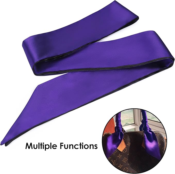FRESHME Satin Eye Mask - Breathable Sleep Mask Adjustable Soft Eye Cover Blindfold for Yoga Valentine's Day Gift Travel Nap Night Sleep Eye Mask for Women Men Side Sleeper Black and Purple 160cm/63in