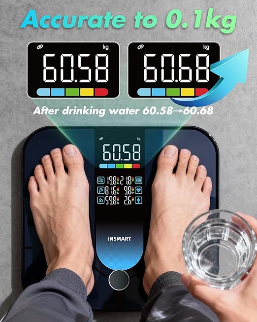 INSMART Smart Scale for Body Weight, Large Display Body Fat Scale, Accurate Weight Scale Digital Bluetooth Bathroom Scale for BMI Heart Rate, 25 Body Composition Analyzer with Fitness APP Sync, 500lbs