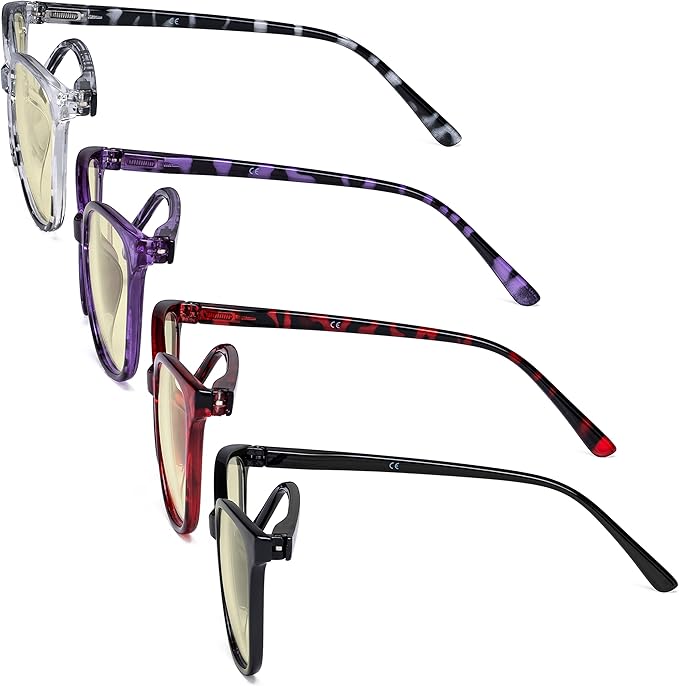 Eyekepper 4 Pack Oversized Blue Light Filter Glasses - Cat Eye Design Computer Reading Glasses for Women Anti Screen Glare Blocking Digital Blue Rays Yellow Tinted +0.75