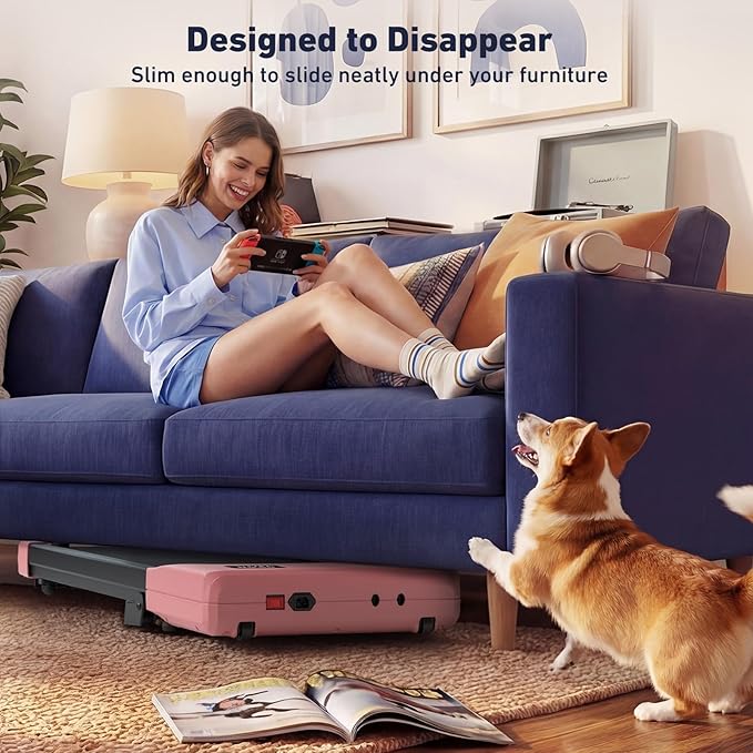 DeerRun Under Desk Walking Pad Treadmill for Home & Office, 6% Manual Incline, 2.5 HP, 0.6–3.8 MPH Walking Speed, 300 lb Capacity, App & Remote Control