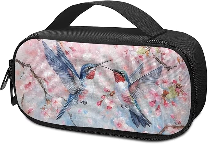 Cherry Blossom Hummingbirds Insulin Cooler Travel Case Insulated Diabetic Bag with Top Handle Medication Cooler Bag for Insulin Pens and Blood Glucose Monitor Supplies Easy to Carry