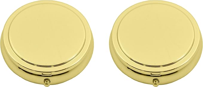 Stephanie Imports Personal Pill Organizers, Set of 2 Circular Triple-Compartment Pill Box & Organizer with Insert (Gold Flat Top - Engravable)
