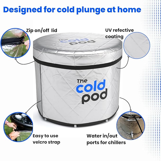 The Cold Pod Cold Plunge Tub: 116 Gal Round Tub with Full-Wrap UV-Reflective Insulation Cover Bundle for Indoor & Outdoors Use - Portable Ice Bath Tub for Athletes&Crossfitters &Wim Hof Enthusiasts