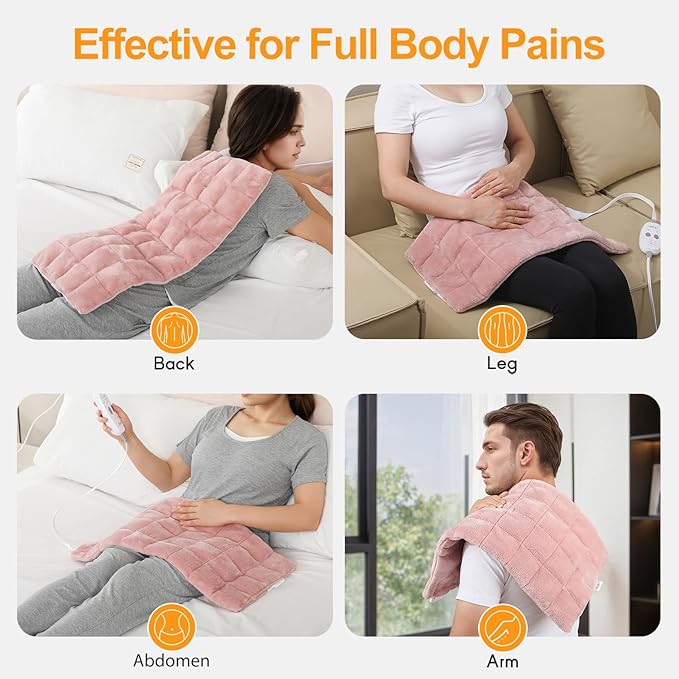 Massaging Heating Pad for Back Pain Relief,12"x24" Weighted Heating Pads for Neck/Shoulder/Leg with Massager 2.86Lbs,3 Heat Levels,3 Vibration Settings,(Pink)