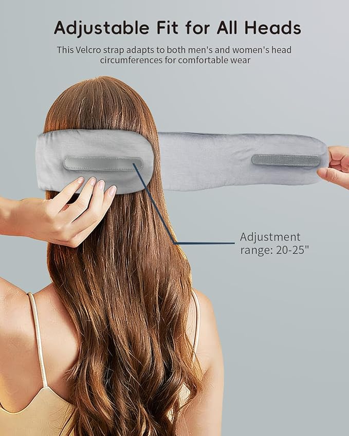 Heated Music Sleep Mask - Eye Mask for Sleep with Heat & Music, 3 Heat Levels, Bluetooth 6.0, Soft Fabric for Eye Strain, Dry Eyes & Migraine Relief - Unisex, Light Gray