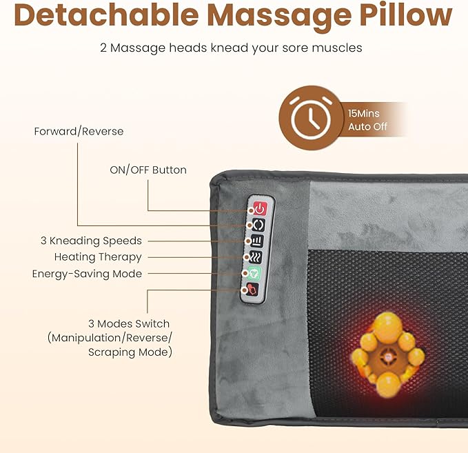 Full Body Massage Mat with Heat, Full Body Vibrating Heating Pad with Movable Shiatsu Neck Massage Pillow, 10 Vibrating Motors & 3 Heating Pads, Back Massager for Pain Relief