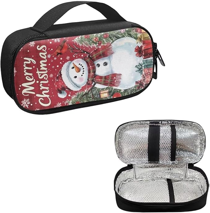 Christmas Snowman Red Bird Diabetic Supplies Bag Insulin Cooler Case Insulated Diabetic Medication Carrying Bag for Insulin Pen, Test Strips, Lancets, Needles, Christmas Decor & Gifts