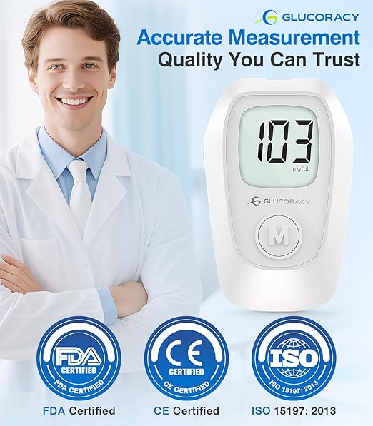 Glucoracy G-425 Glucose Monitor Kit, Blood Sugar Monitor with Glucose Meter, Lancing Device, 100 Test Strips and 100 Lancets, Blood sugar testing kit for Home Use, Diabetes Home Testing Kit