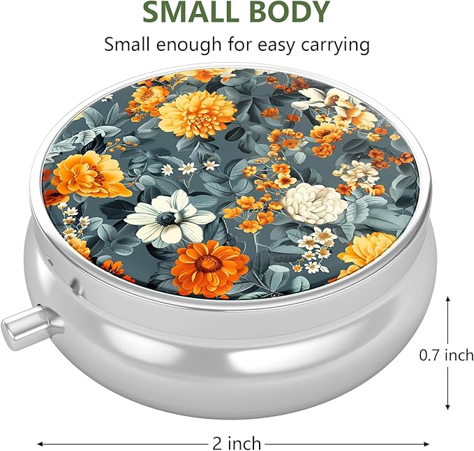 Nipichsha Pill Box, Small Pill Case for Purse & Pocket, Cute Travel Medicine Organizer, Portable Medicine Container Holder to Hold Vitamins, Medication, Fish Oil & Supplement, B05-Beautiful Flowers